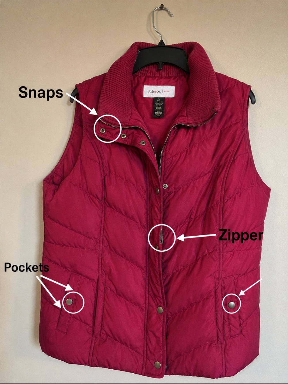 Style & Co. Red Quilted Puffer Vest